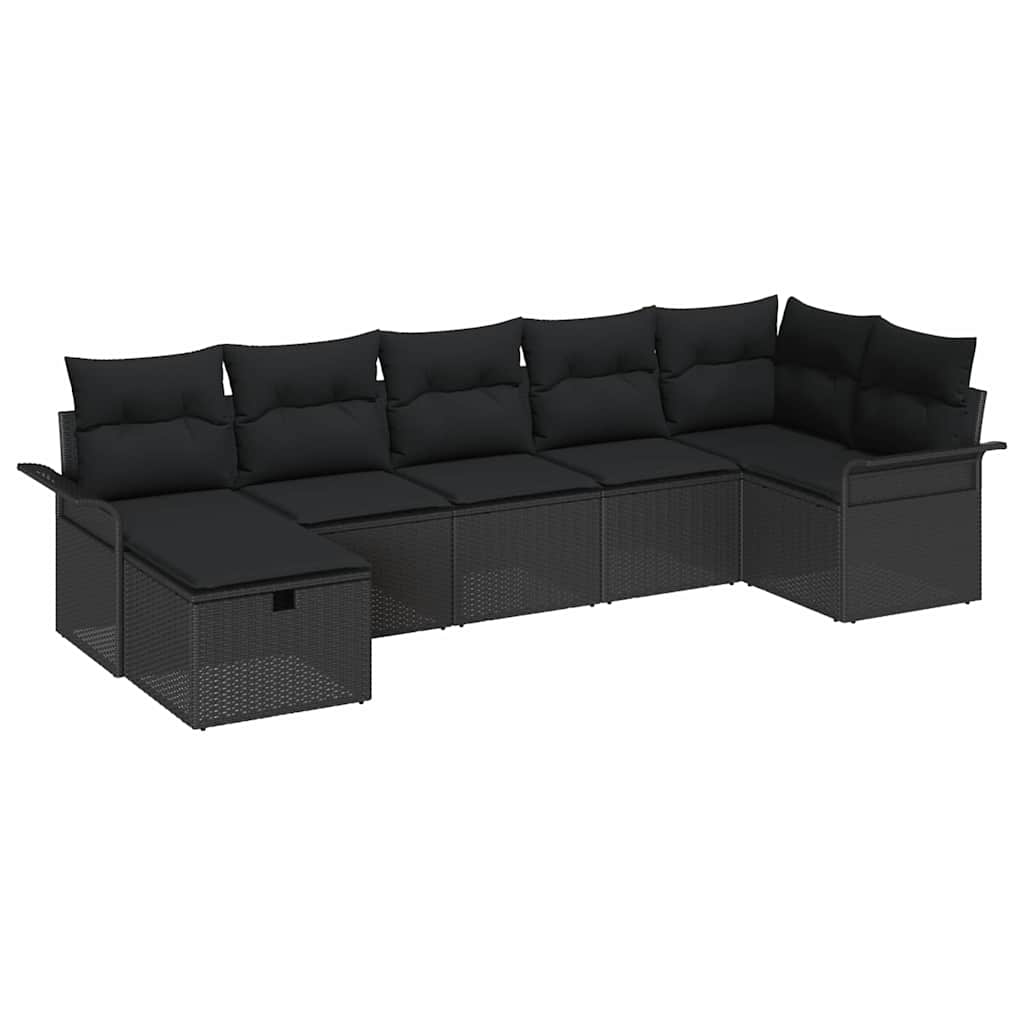 Set Divano da Giardino con cuscino 7 pcs Nero polyrattan | homemem39