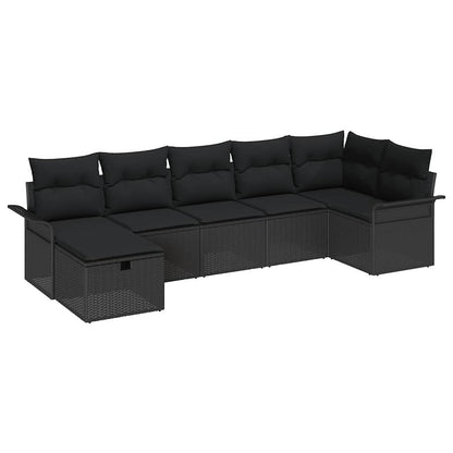 Set Divano da Giardino con cuscino 7 pcs Nero polyrattan | homemem39