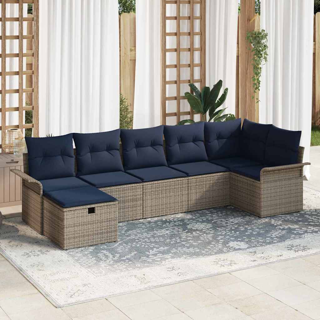 Set Divano da Giardino 7 pcs Grigio e Blu Navy polyrattan | homemem39