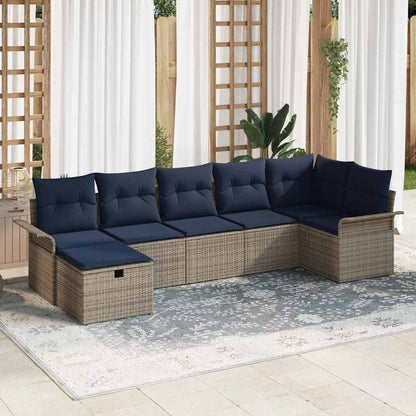 Set Divano da Giardino 7 pcs Grigio e Blu Navy polyrattan | homemem39
