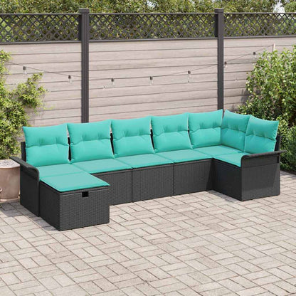Set Divano da Giardino 7 pcs Nero e Turchese polyrattan | homemem39