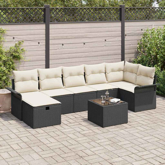 Set Divano da Giardino 8 pz Nero e Crema polyrattan | homemem39
