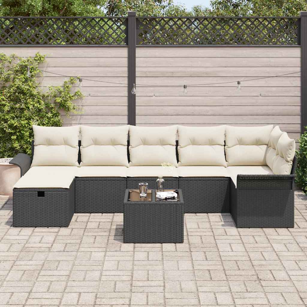 Set Divano da Giardino 8 pcs Nero e Crema polyrattan | homemem39