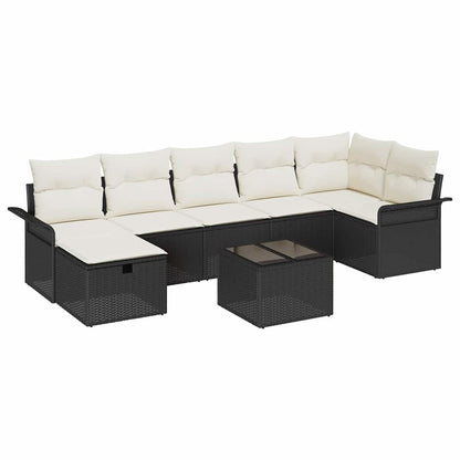 Set Divano da Giardino 8 pcs Nero e Crema polyrattan | homemem39