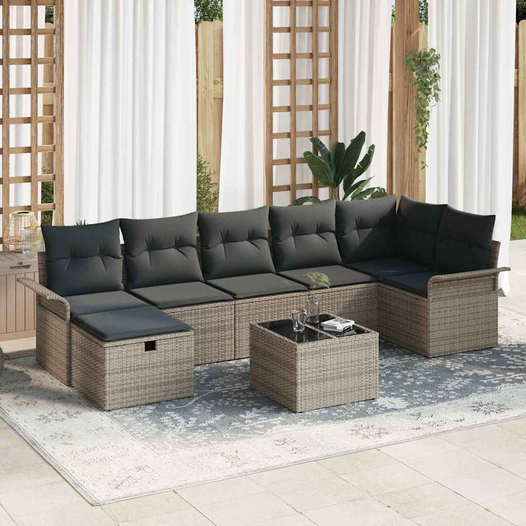Set Divano da Giardino con cuscino 8 pcs Grigio polyrattan | homemem39