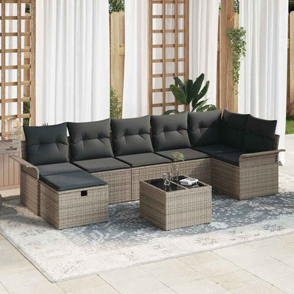 Set Divano da Giardino con cuscino 8 pcs Grigio polyrattan | homemem39
