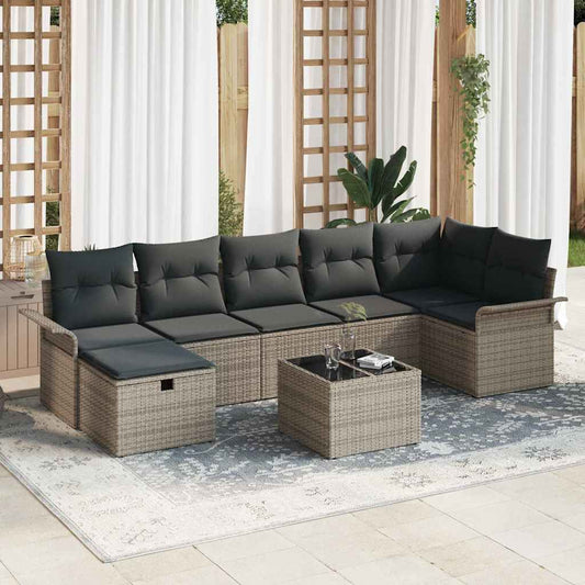 Set Divano da Giardino 8 pz Grigio polyrattan | homemem39