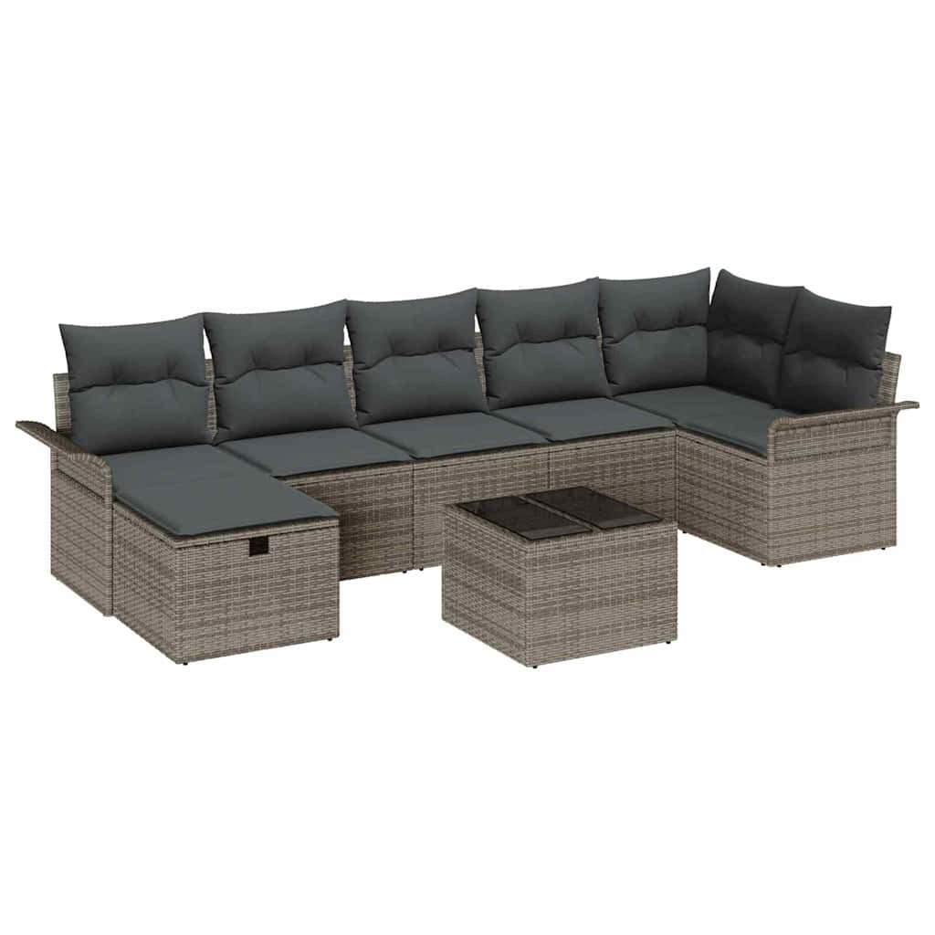 Set Divano da Giardino con cuscino 8 pcs Grigio polyrattan | homemem39