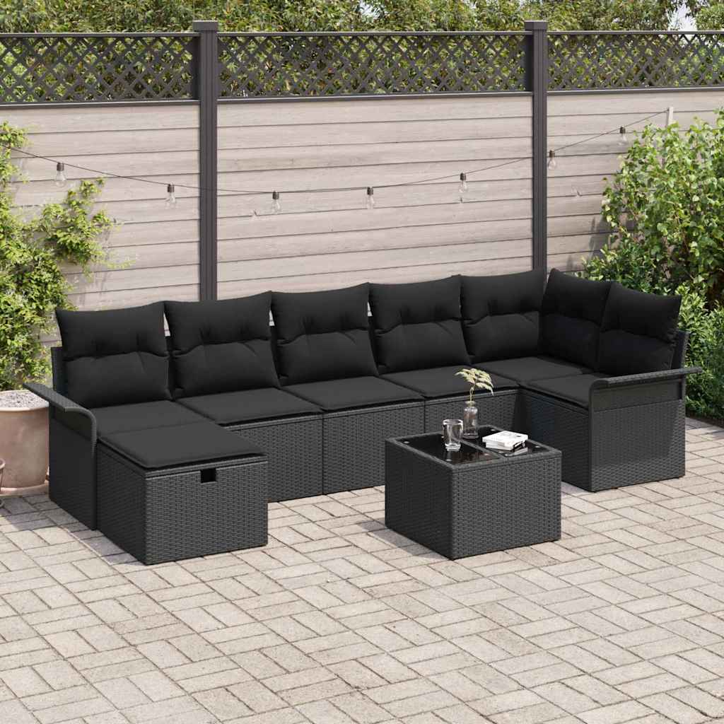 Set Divano da Giardino con cuscino 8 pcs Nero polyrattan | homemem39