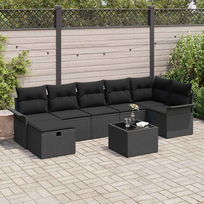 Set Divano da Giardino con cuscino 8 pcs Nero polyrattan | homemem39