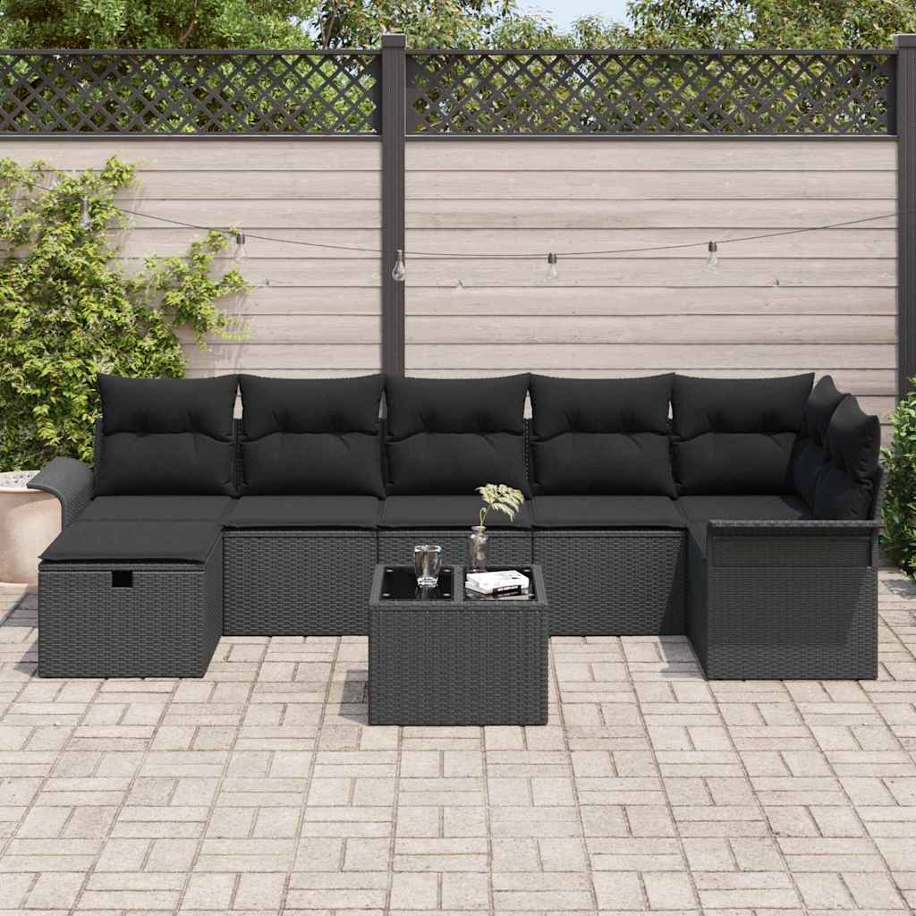 Set Divano da Giardino con cuscino 8 pcs Nero polyrattan | homemem39