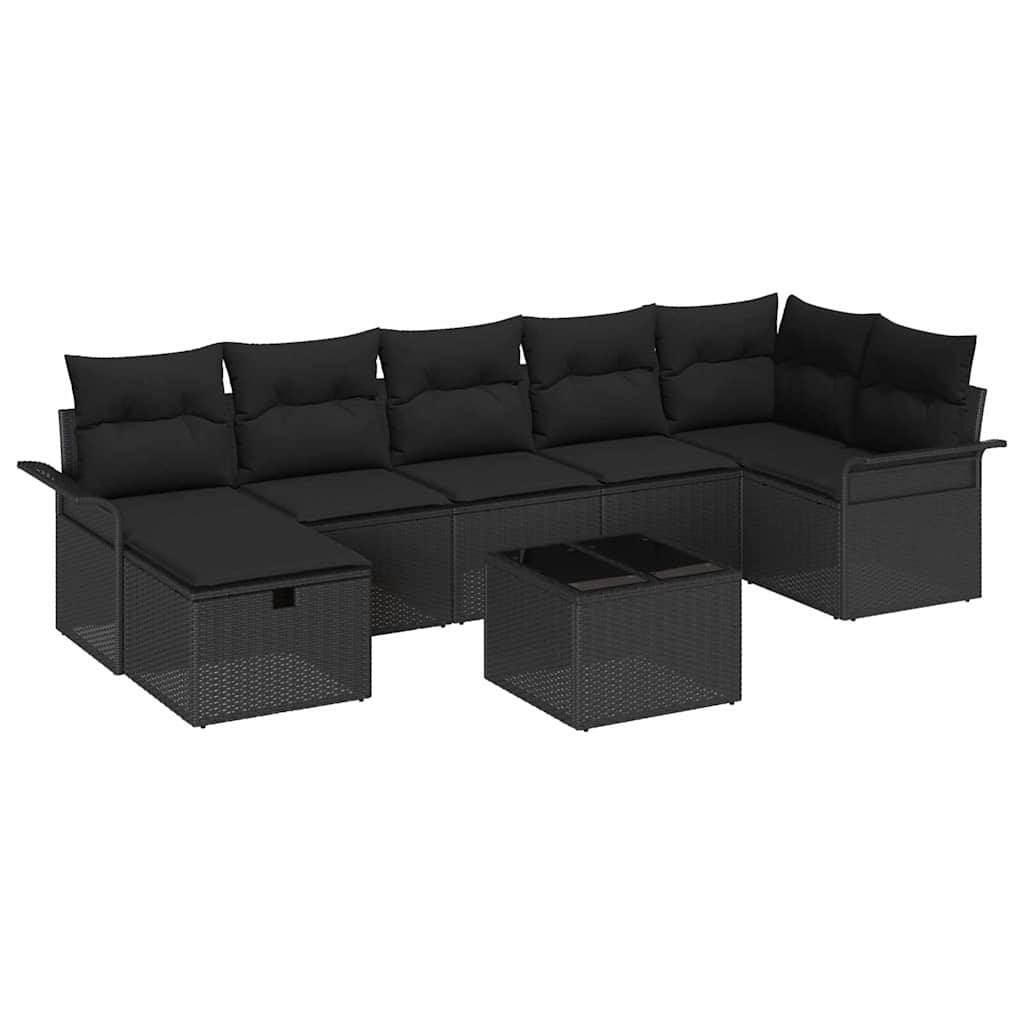 Set Divano da Giardino con cuscino 8 pcs Nero polyrattan | homemem39