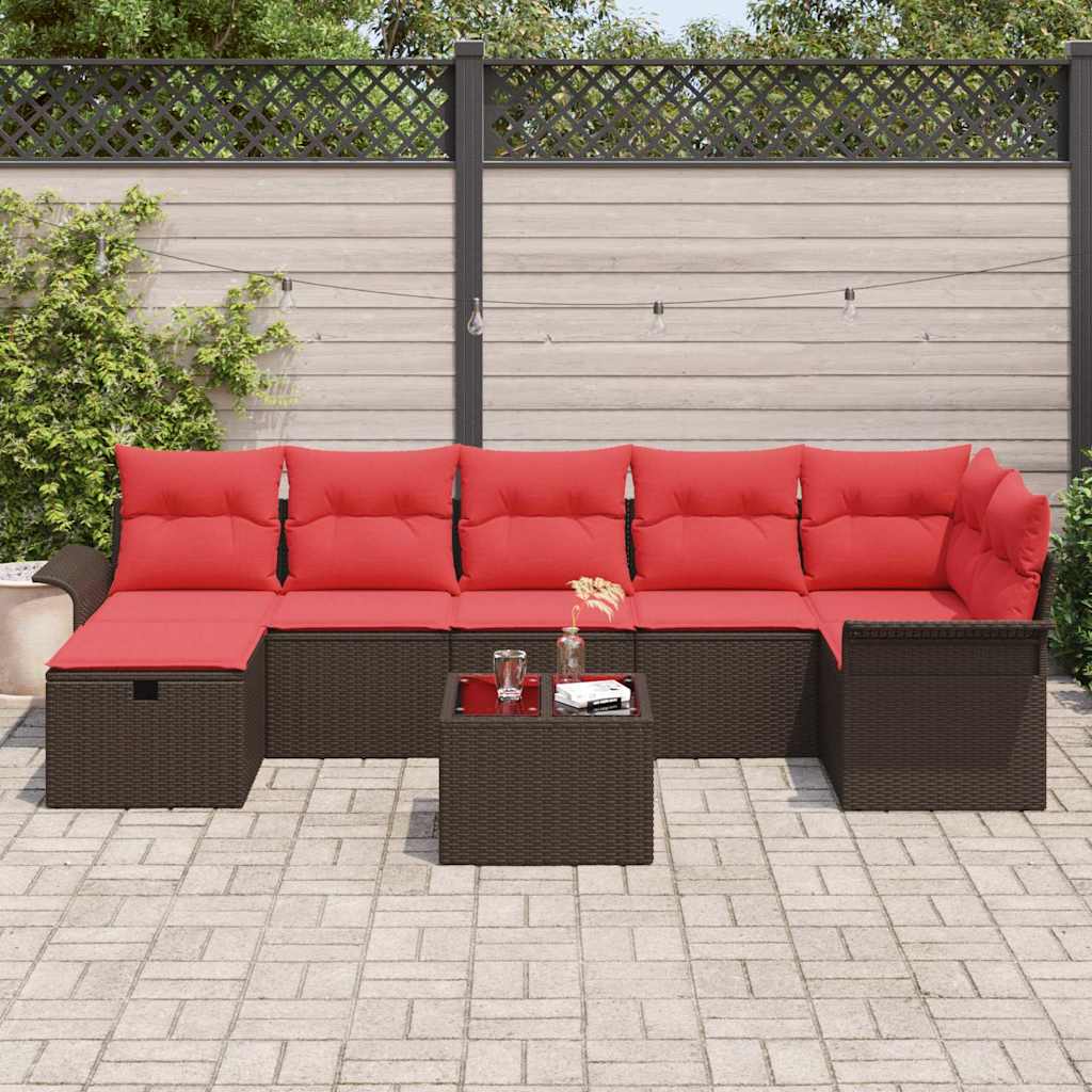 Set Divano da Giardino 8 pcs Marrone e Rosso polyrattan | homemem39