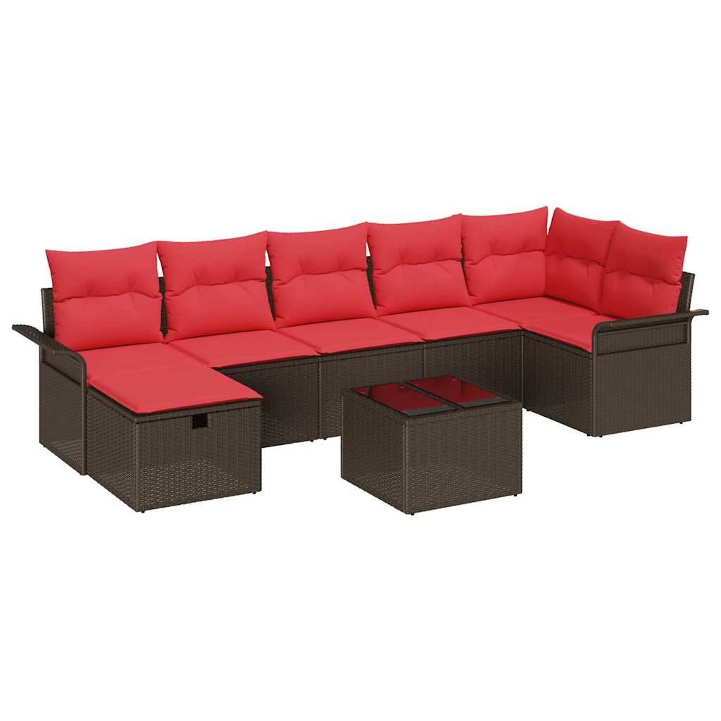Set Divano da Giardino 8 pcs Marrone e Rosso polyrattan | homemem39