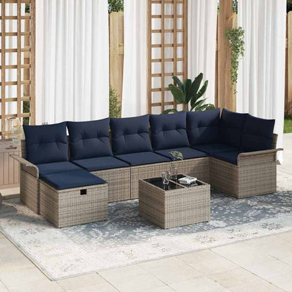 Set Divano da Giardino 8 pcs Grigio e Blu Navy polyrattan | homemem39