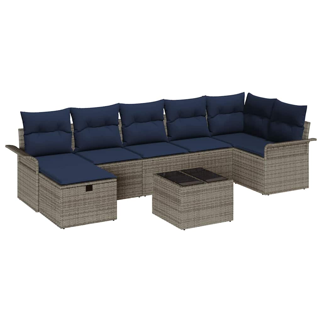 Set Divano da Giardino 8 pcs Grigio e Blu Navy polyrattan | homemem39