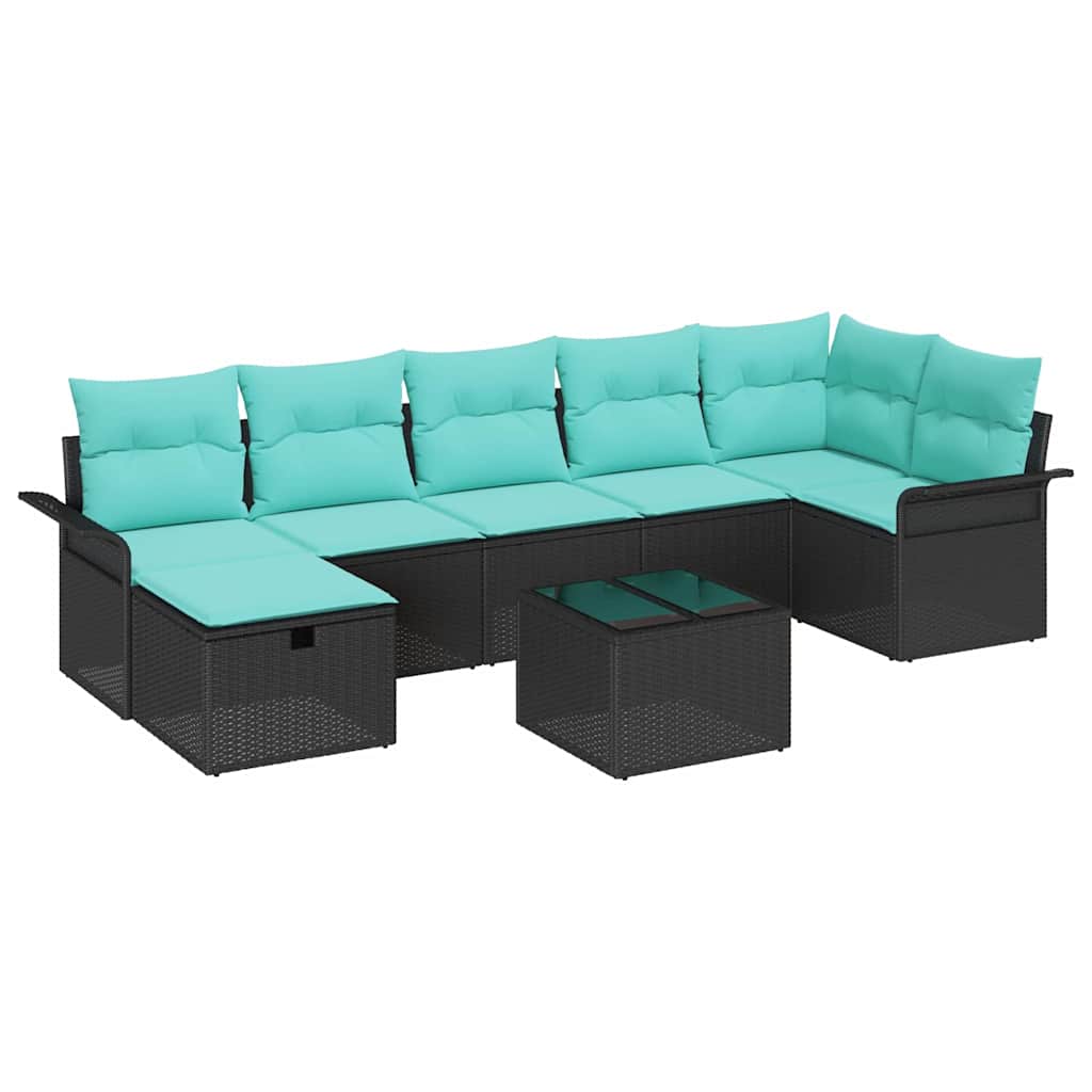 Set Divano da Giardino 8 pcs Nero e Turchese polyrattan | homemem39