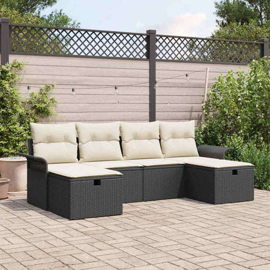 Set Divano da Giardino 6 pz Nero e Crema polyrattan | homemem39