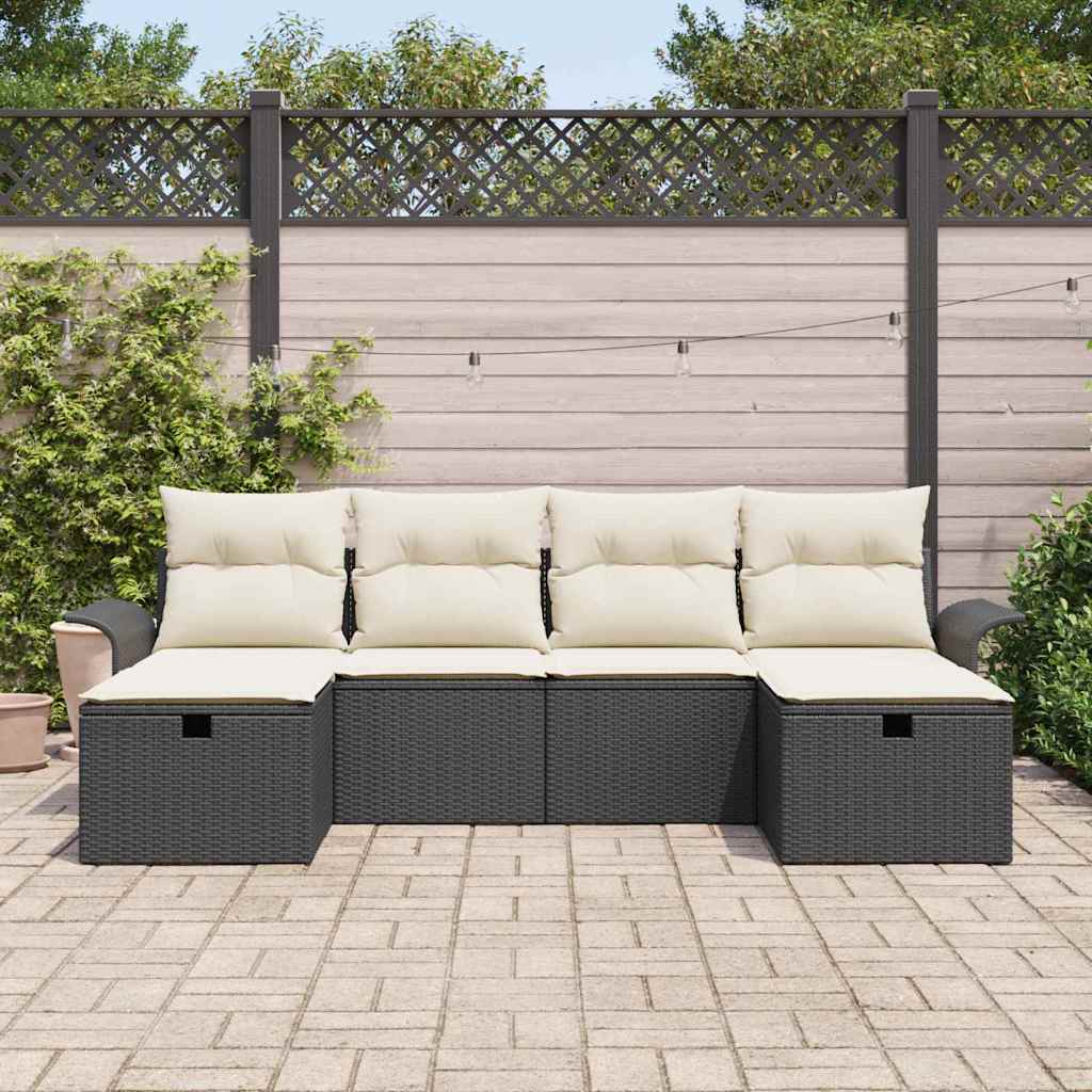 Set Divano da Giardino 6 pcs Nero e Crema polyrattan | homemem39