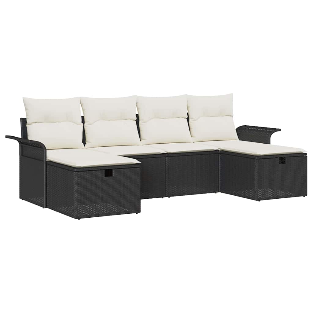 Set Divano da Giardino 6 pcs Nero e Crema polyrattan | homemem39