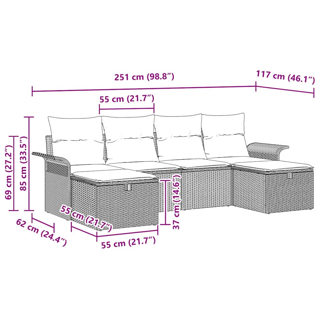 Set Divano da Giardino con cuscino 6 pcs Grigio polyrattan | homemem39