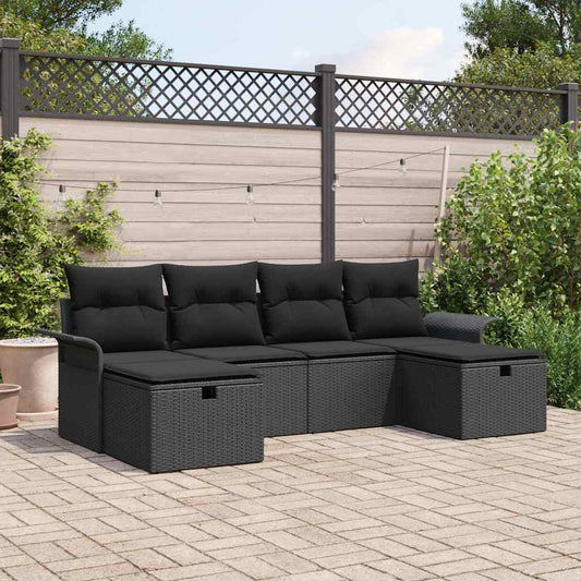 Set Divano da Giardino 6 pz Nero polyrattan | homemem39