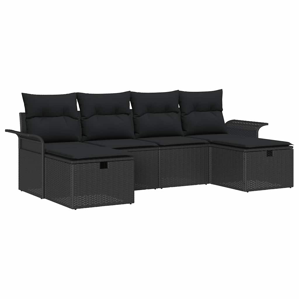 Set Divano da Giardino con cuscino 6 pcs Nero polyrattan | homemem39