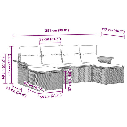 Set Divano da Giardino con cuscino 6 pcs Nero polyrattan | homemem39