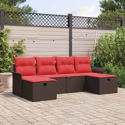 Set Divano da Giardino 6 pcs Marrone e Rosso polyrattan | homemem39