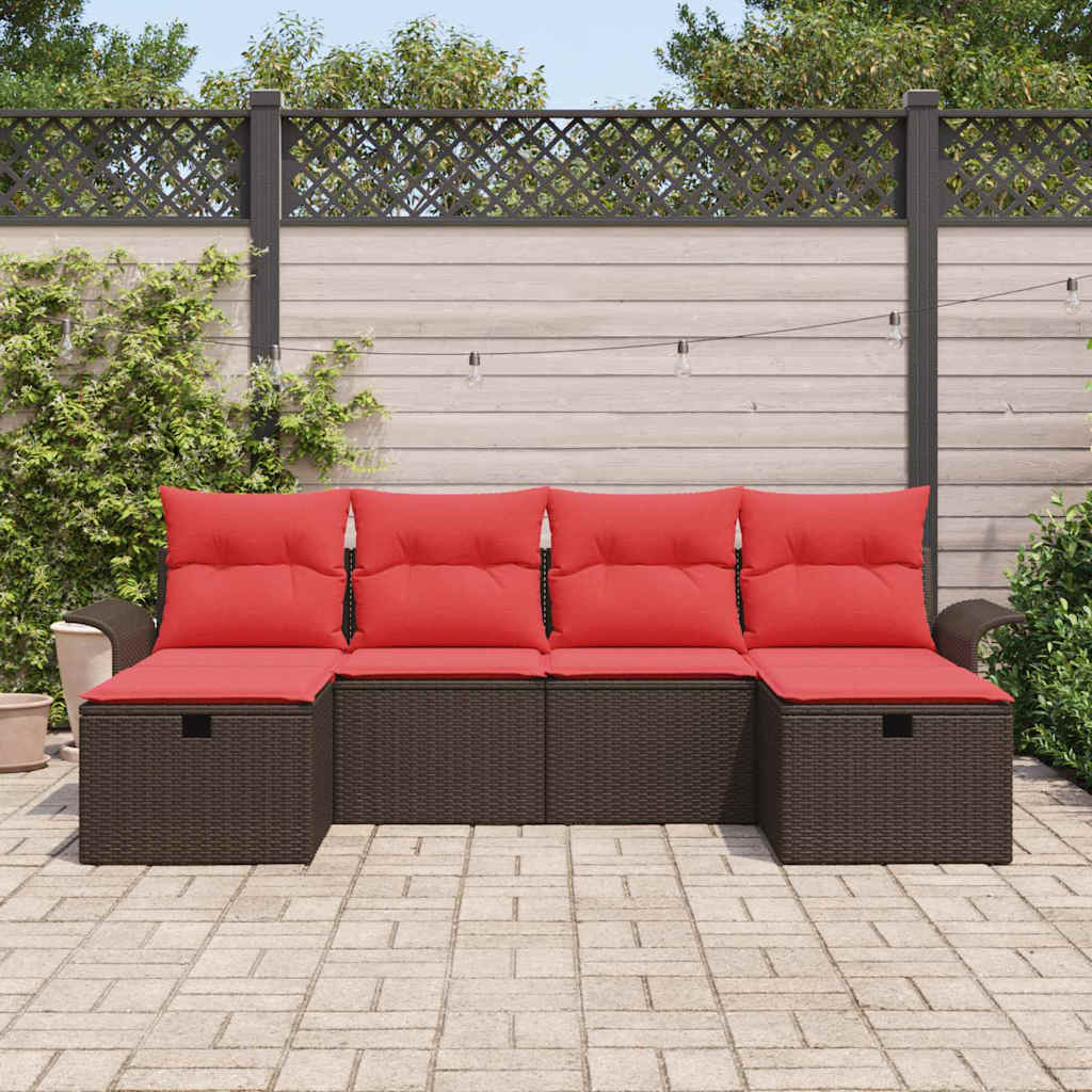 Set Divano da Giardino 6 pcs Marrone e Rosso polyrattan | homemem39