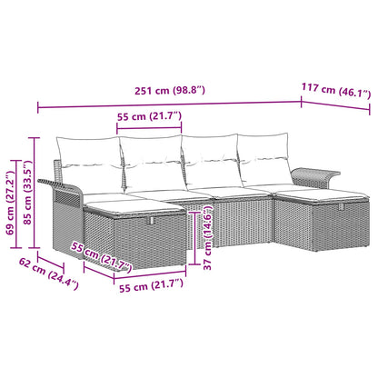 Set Divano da Giardino 6 pcs Grigio e Blu Navy polyrattan | homemem39