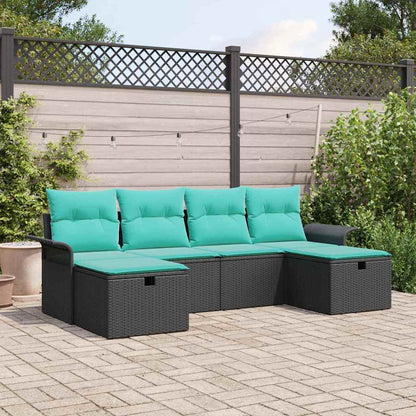 Set Divano da Giardino 6 pcs Nero e Turchese polyrattan | homemem39