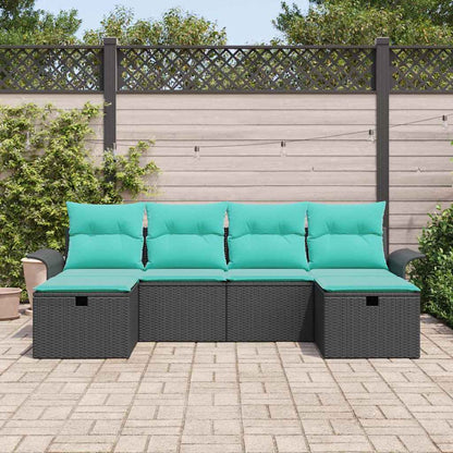 Set Divano da Giardino 6 pcs Nero e Turchese polyrattan | homemem39