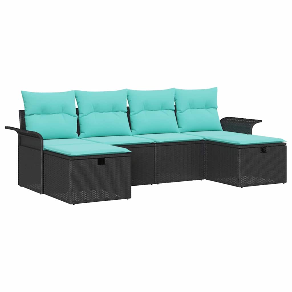 Set Divano da Giardino 6 pcs Nero e Turchese polyrattan | homemem39
