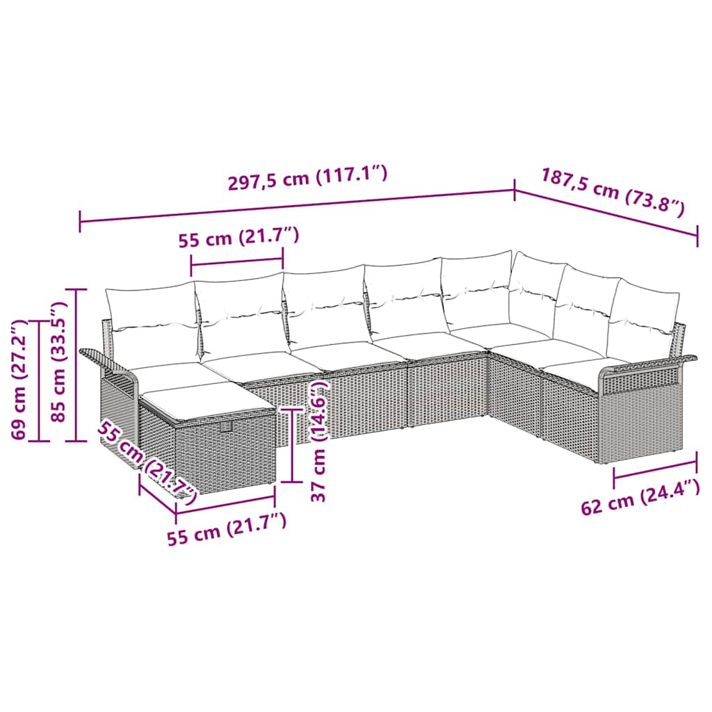 Set Divano da Giardino 8 pz Nero e Crema polyrattan | homemem39