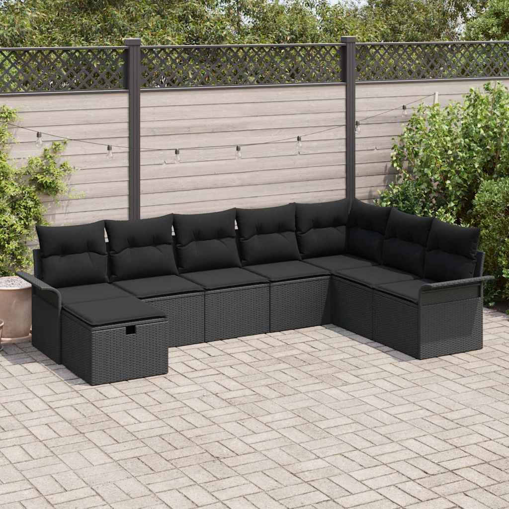 Set Divano da Giardino con cuscino 8 pcs Nero polyrattan | homemem39