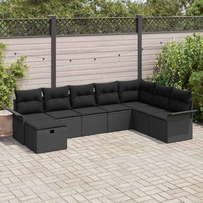 Set Divano da Giardino con cuscino 8 pcs Nero polyrattan | homemem39