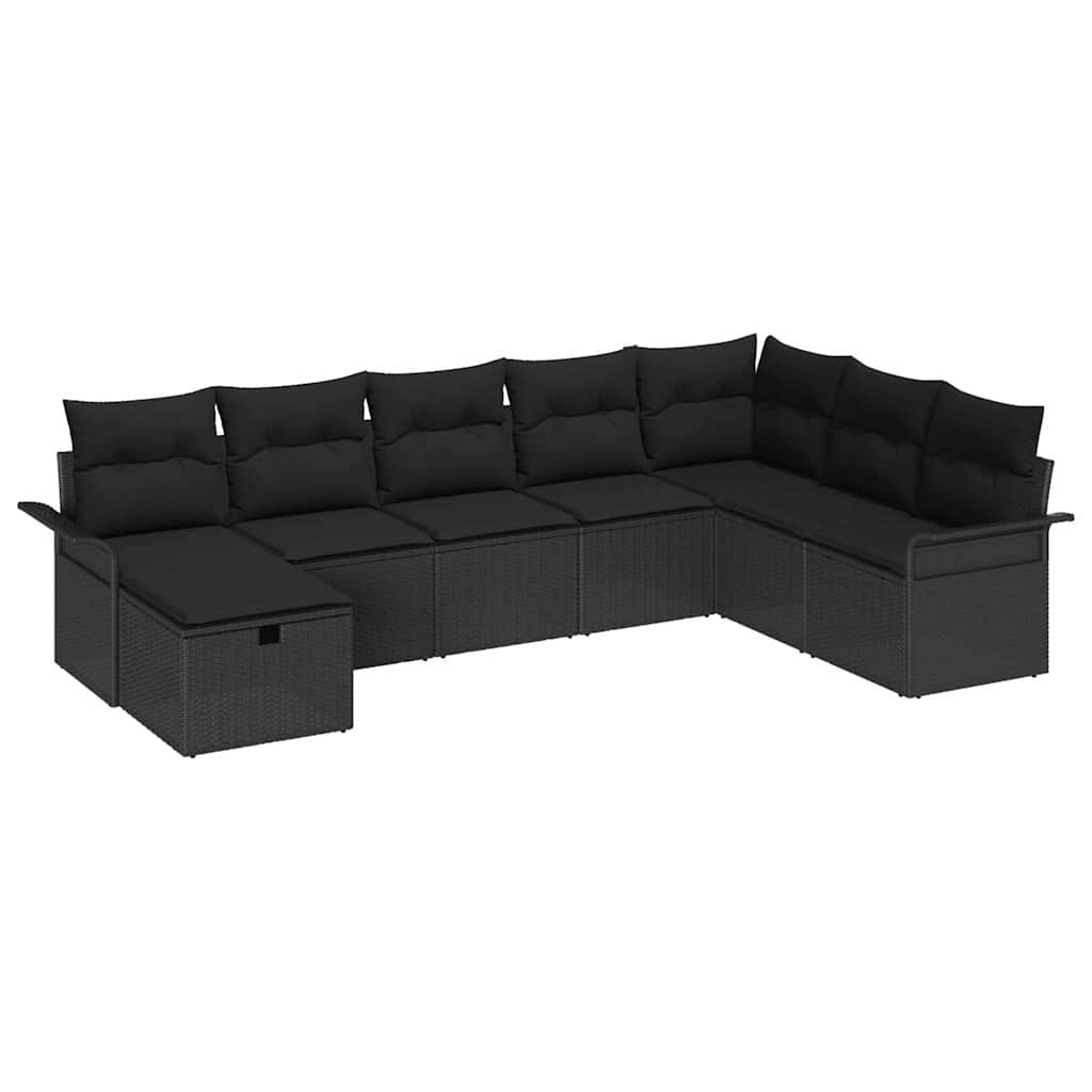 Set Divano da Giardino con cuscino 8 pcs Nero polyrattan | homemem39
