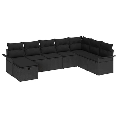 Set Divano da Giardino con cuscino 8 pcs Nero polyrattan | homemem39