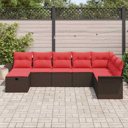 Set Divano da Giardino 8 pcs Marrone e Rosso polyrattan | homemem39