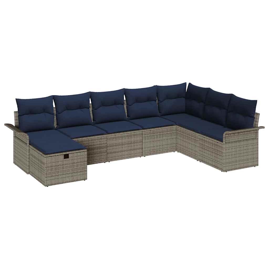Set Divano da Giardino 8 pcs Grigio e Blu Navy polyrattan | homemem39