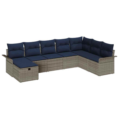 Set Divano da Giardino 8 pcs Grigio e Blu Navy polyrattan | homemem39