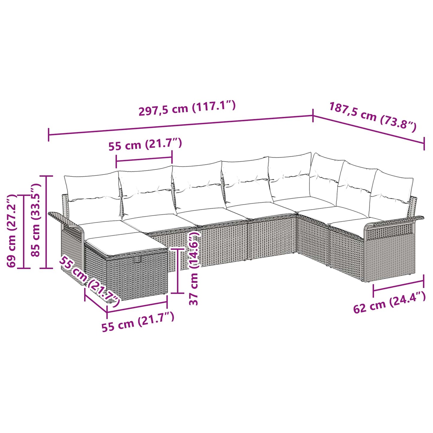 Set Divano da Giardino 8 pcs Nero e Turchese polyrattan | homemem39