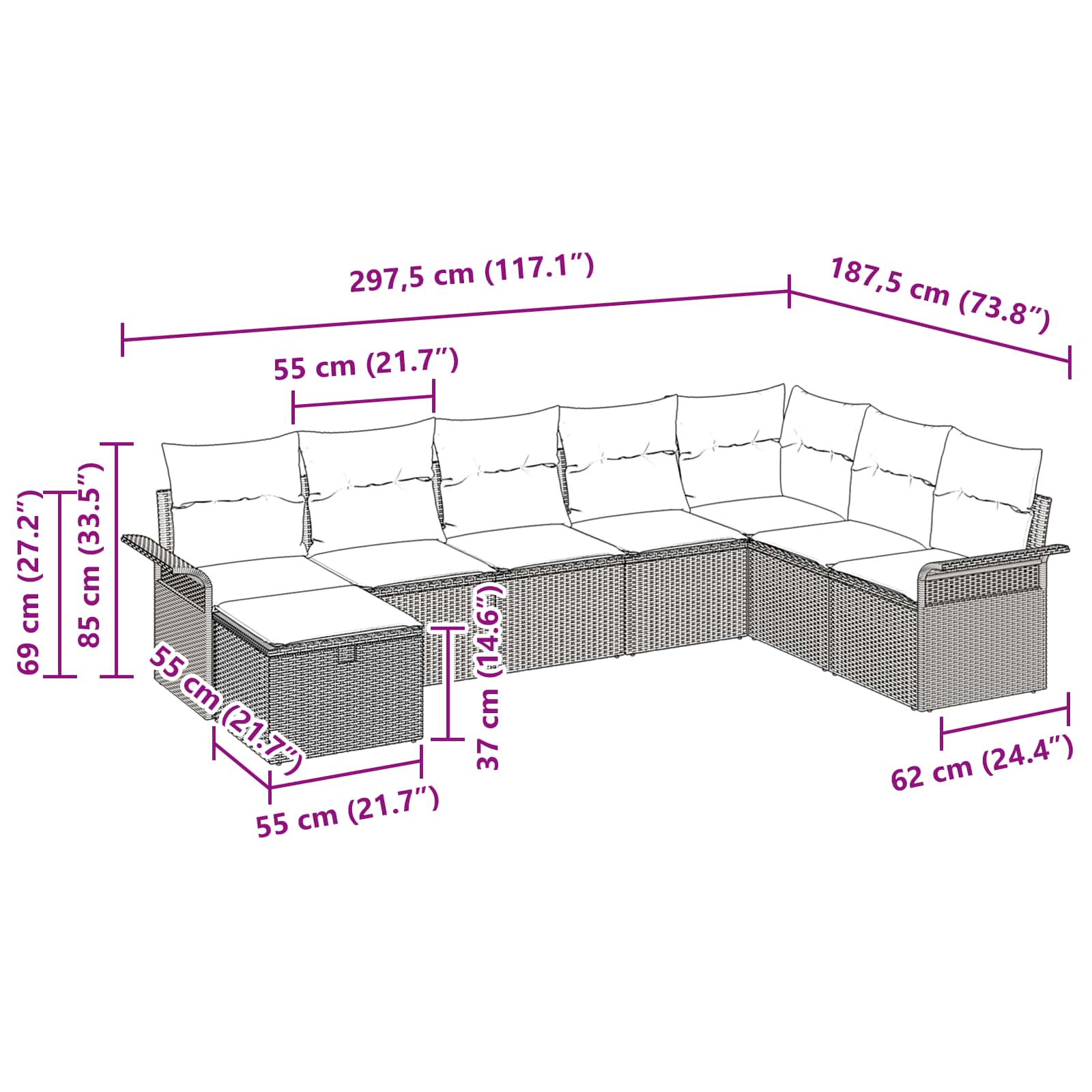 Set Divano da Giardino 8 pcs Nero e Turchese polyrattan | homemem39