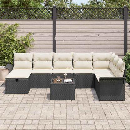 Set Divano da Giardino 9 pz Nero e Crema polyrattan | homemem39
