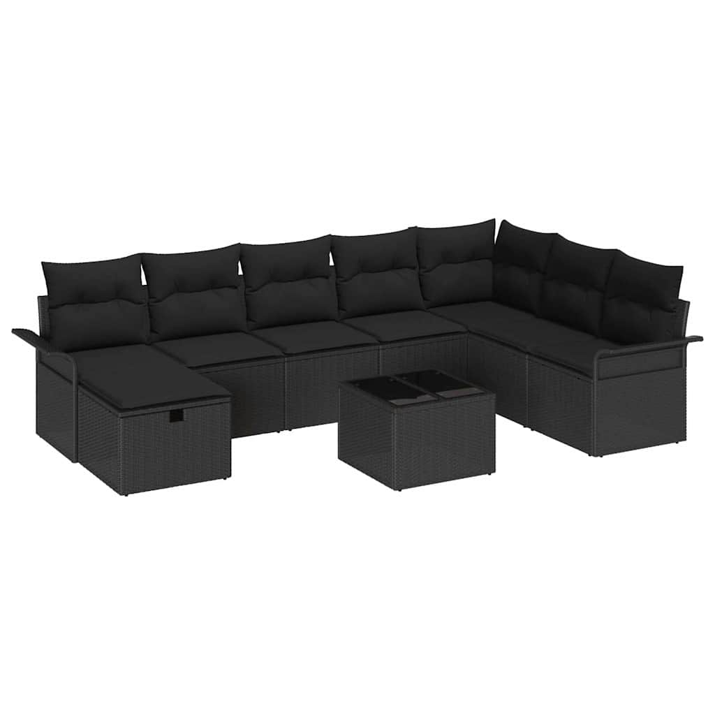 Set Divano da Giardino con cuscino 9 pcs Nero polyrattan | homemem39