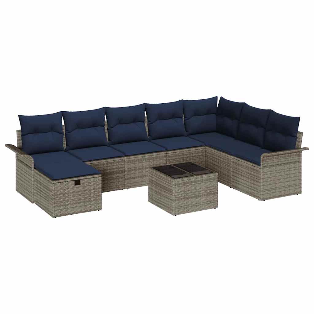 Set Divano da Giardino 9 pcs Grigio e Blu Navy polyrattan | homemem39