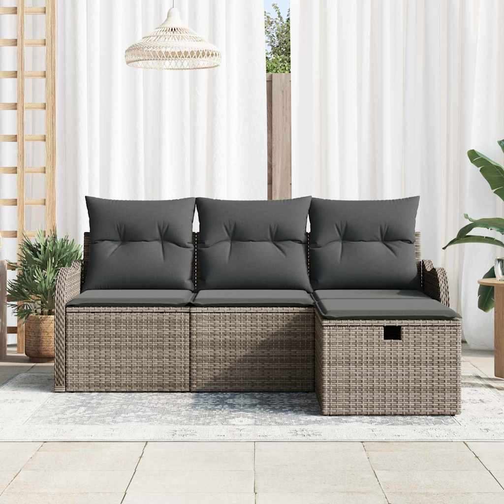Set Divano da Giardino con cuscino 4 pcs Grigio polyrattan | homemem39