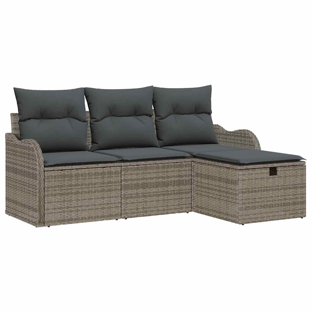 Set Divano da Giardino con cuscino 4 pcs Grigio polyrattan | homemem39