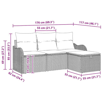 Set Divano da Giardino con cuscino 4 pcs Grigio polyrattan | homemem39